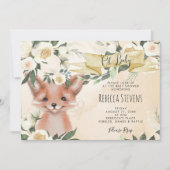 Fox cub floral neutral baby shower invitation (Front)