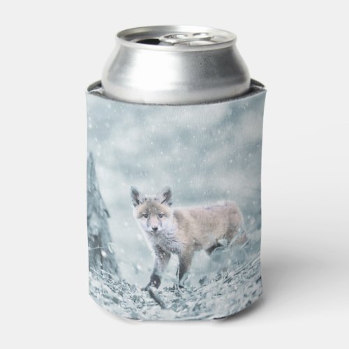 Fox Cub in the Snow Can Cooler