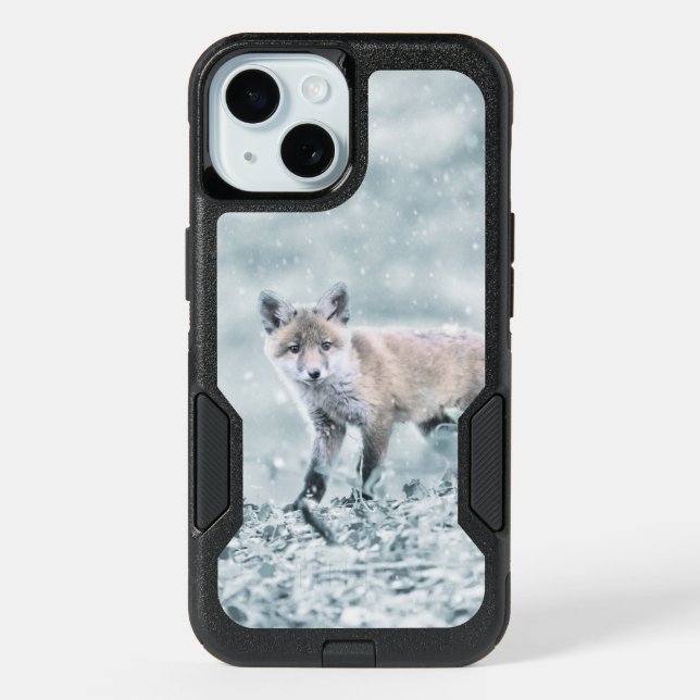 Fox Cub in the Snow iPhone 15 Case (Back)