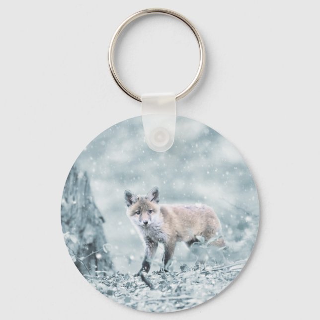 Fox Cub in the Snow Keychain (Front)