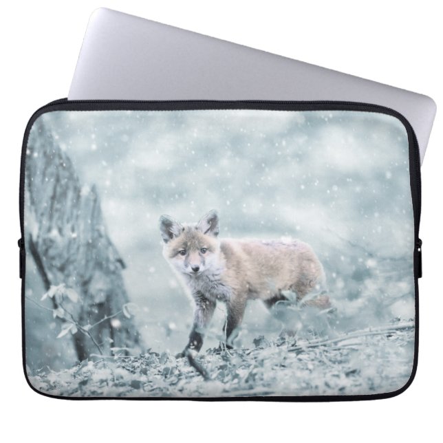 Fox Cub in the Snow Laptop Sleeve (Front)