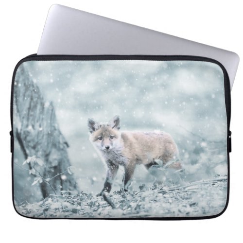 Fox Cub in the Snow Laptop Sleeve