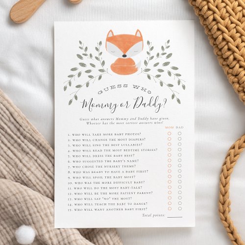 Fox Cub Rustic Woodland Guess Who Baby Shower Game