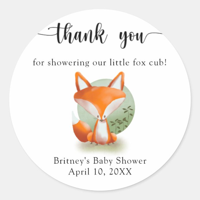 Fox cub - thank you classic round sticker (Front)