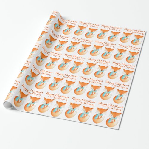 Fox cub winter art personalized Christmas wrap Wrapping Paper