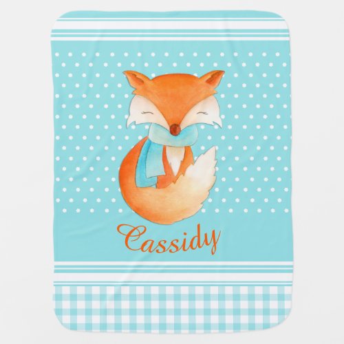 Fox cub with scarf art name baby blanket