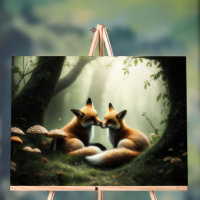 Fox Cuddle in Misty Forest