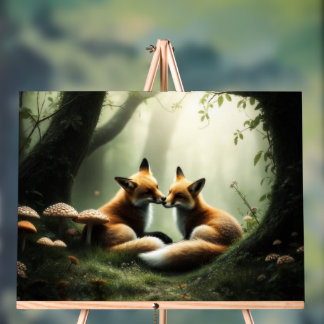 Fox Cuddle in Misty Forest Acrylic Sign