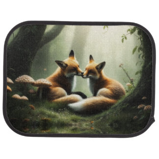 Fox Cuddle in Misty Forest  Car Floor Mat