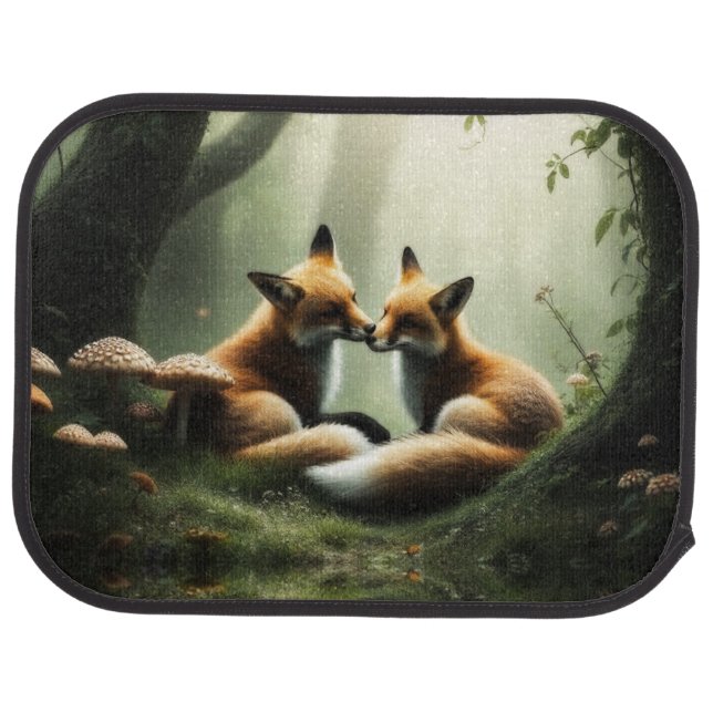 Fox Cuddle in Misty Forest  Car Floor Mat (Rear)