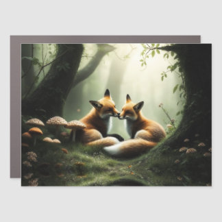 Fox Cuddle in Misty Forest  Car Magnet
