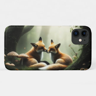 Fox Cuddle in Misty Forest iPhone 11 Case