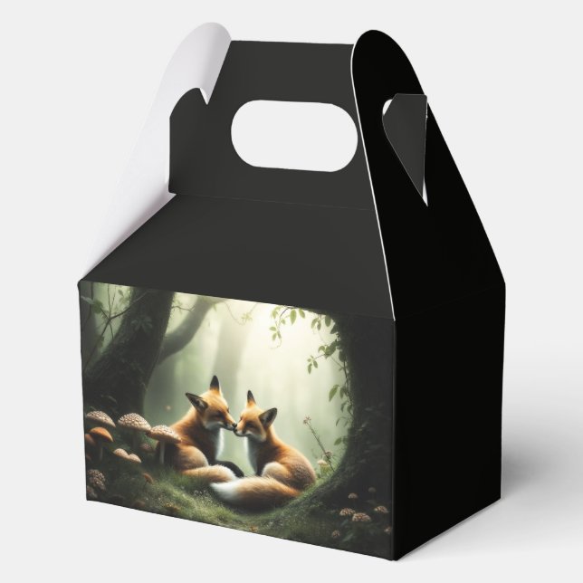 Fox Cuddle in Misty Forest  Favor Boxes (Front)