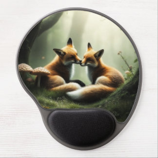 Fox Cuddle in Misty Forest  Gel Mouse Pad