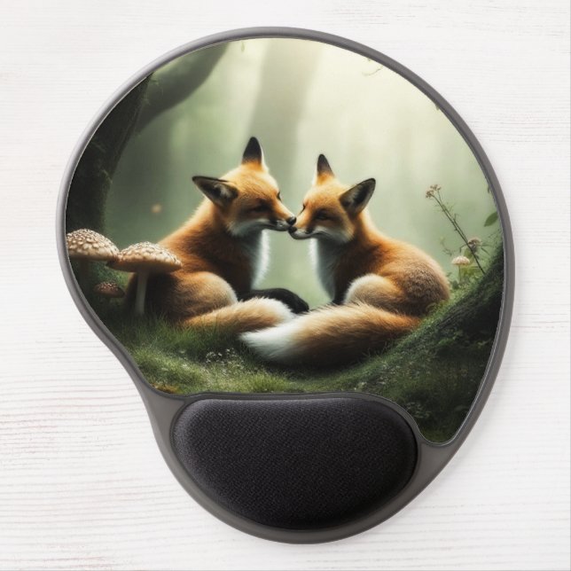Fox Cuddle in Misty Forest  Gel Mouse Pad (Front)