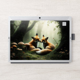 Fox Cuddle in Misty Forest HP Laptop Skin