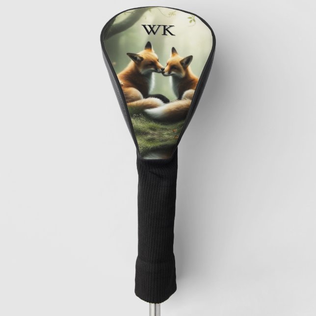 Fox Cuddle in Misty Forest Initial Golf Head Cover (Front)