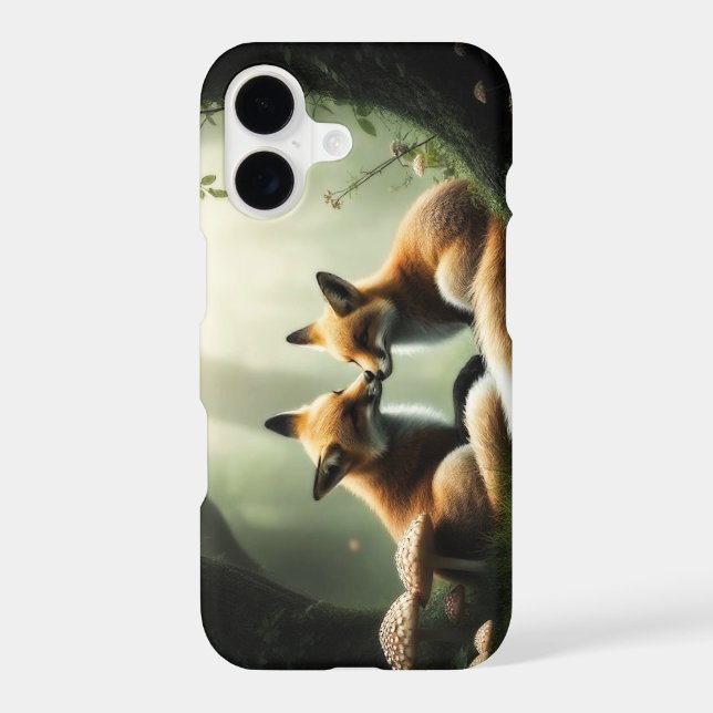 Fox Cuddle in Misty Forest  Iphone Case (Back)