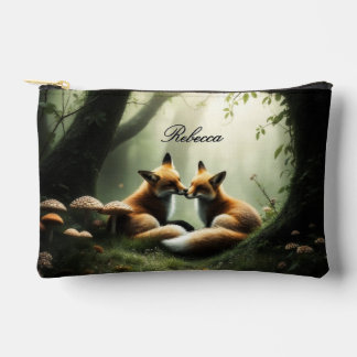 Fox Cuddle in Misty Forest Personalized  Accessory Pouch