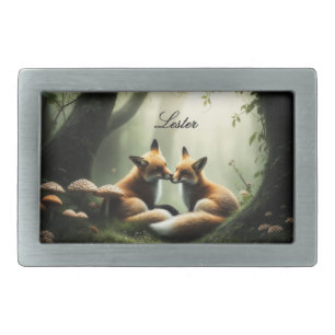 Fox Cuddle in Misty Forest Personalized  Belt Buckle