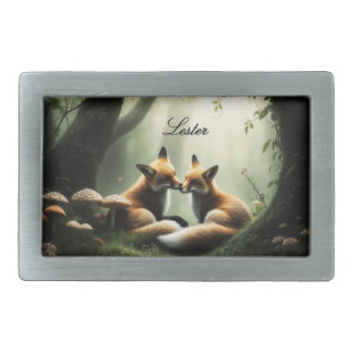 Fox Cuddle in Misty Forest Personalized  Belt Buckle
