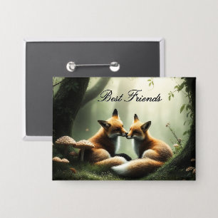 Fox Cuddle in Misty Forest Personalized Button