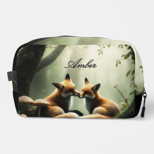 Fox Cuddle in Misty Forest Personalized  Dopp Kit (Front)