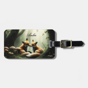 Fox Cuddle in Misty Forest Personalized  Luggage Tag