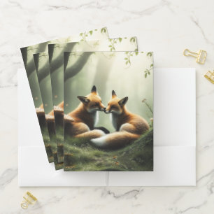 Fox Cuddle in Misty Forest  Pocket Folder