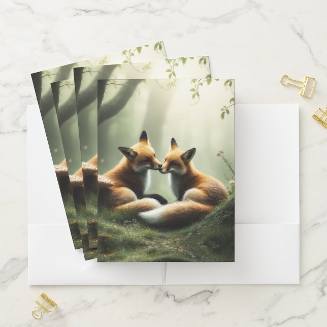 Fox Cuddle in Misty Forest  Pocket Folder (In Situ)