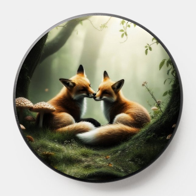 Fox Cuddle in Misty Forest  PopSocket (Popsocket)