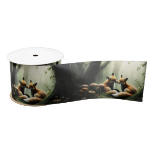 Fox Cuddle in Misty Forest Satin Ribbon