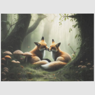Fox Cuddle in Misty Forest  Tissue Paper