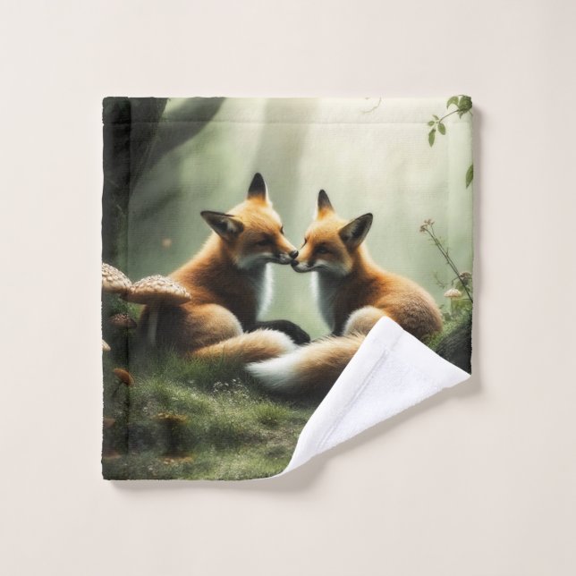 Fox Cuddle in Misty Forest  Wash Cloth (Wash Cloth)