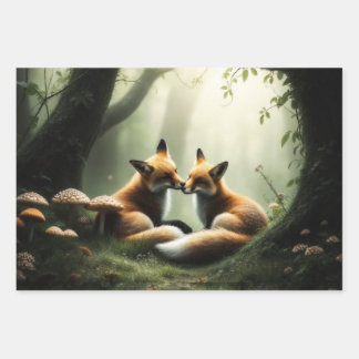 Fox Cuddle in Misty Forest  Wrapping Paper Sheets
