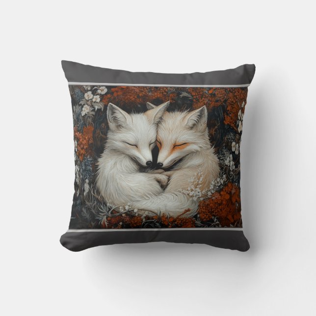 Fox Cuddles Throw Pillow (Front)