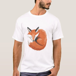 Fox Curled Up Sleeping - Minimalist Art T-Shirt
