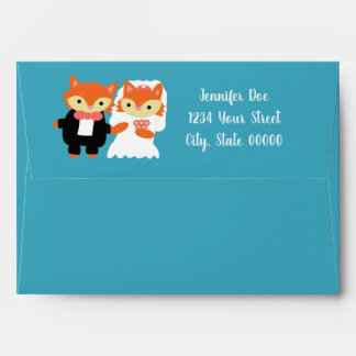 Fox Cute Blue Wedding Personalize Return Address Envelope
