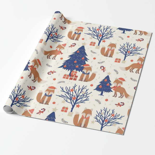 Fox Cuties (large scale) Wrapping Paper (Unrolled)