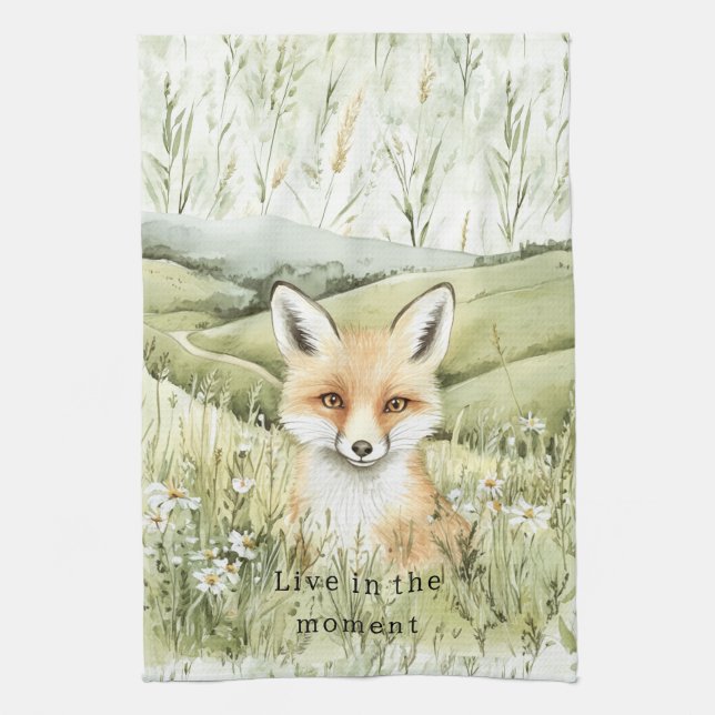 Fox Daisy Flowers Kitchen Towel (Vertical)