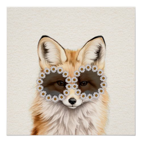Fox Daisy Sunglasses Woodland Boho Nursery Poster