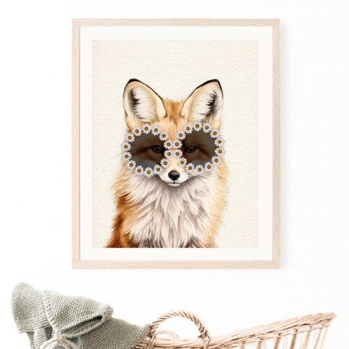 Fox Daisy Sunglasses Woodland Nursery Poster