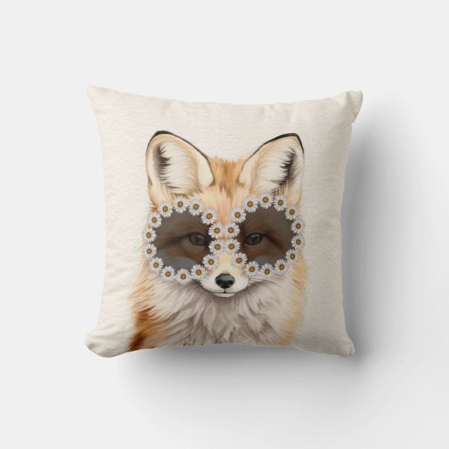 Fox Daisy Sunglasses Woodland Nursery Throw Pillow (Front)