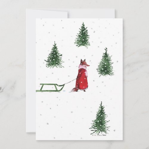 Fox dashing through the snow winter illustration holiday card