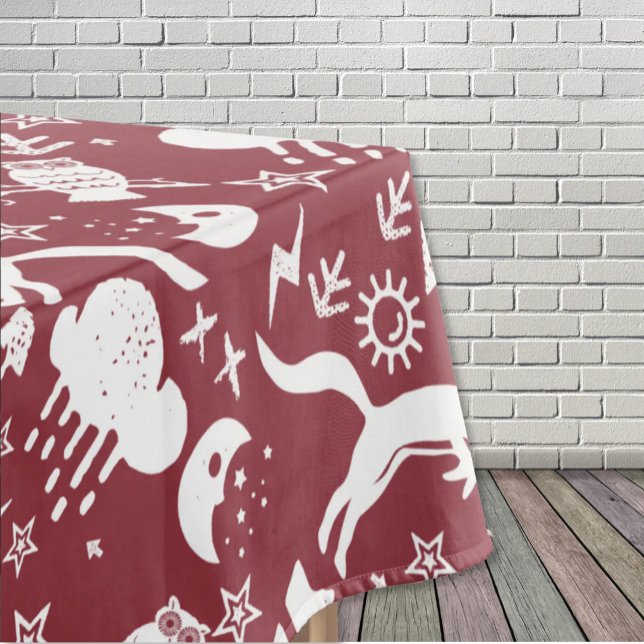 Fox Deer Bear Pattern Cottage Hunting Lodge Tablecloth (Creator Uploaded)