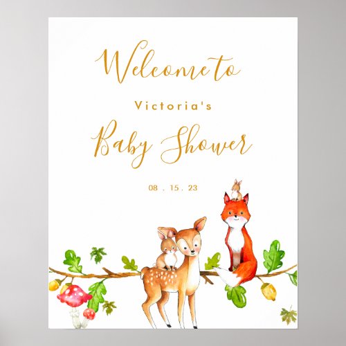 Fox Deer Bunnies Woodland Baby Shower Welcome Sign