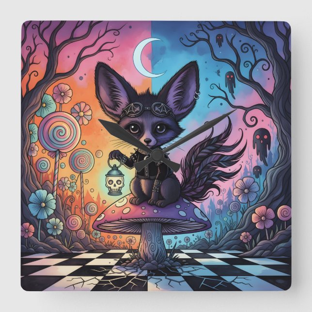 Fox Divided by the Twilight Realms Square Wall Clock (Front)