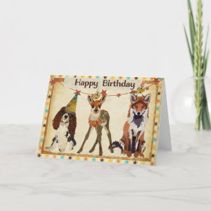 Fox, Dog, Fawn, & Little Birds Birthday Card