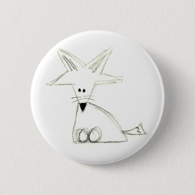 fox doodle black white gray simple kids drawing button (Front)