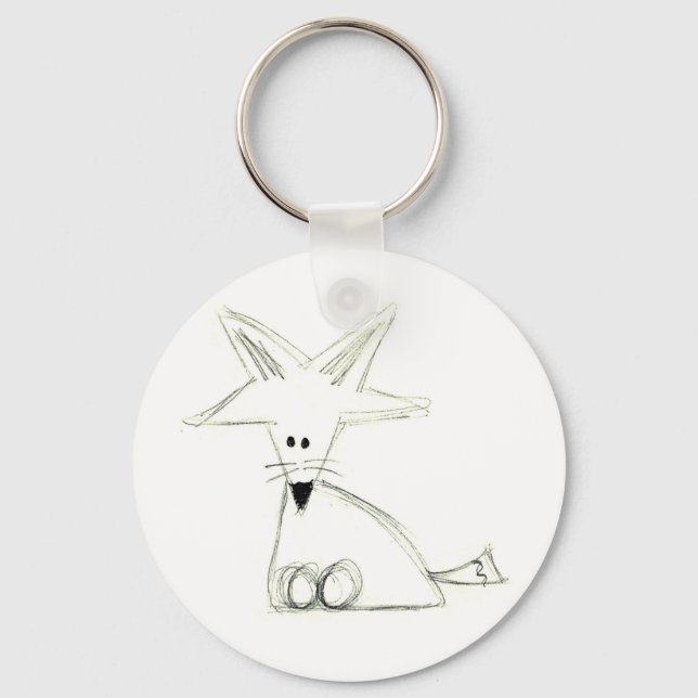 fox doodle black white gray simple kids drawing keychain (Front)